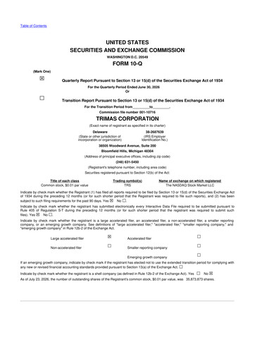 Thumbnail TriMas 10-Q Quarterly Report FY2026 