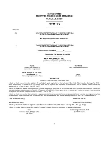 Thumbnail FRP Holdings
 10-Q Quarterly Report FY2015 