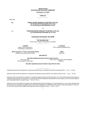 Thumbnail FRP Holdings
 10-K Annual Report 2015