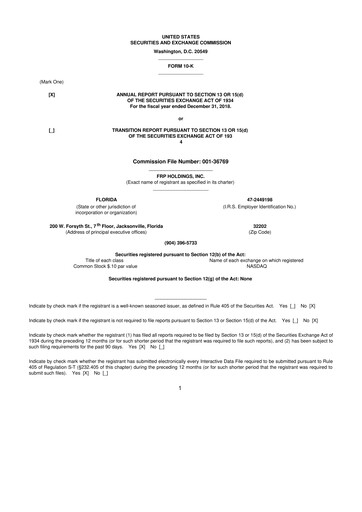 Thumbnail FRP Holdings
 10-K Annual Report 2018