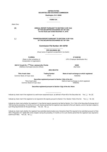 Thumbnail FRP Holdings
 10-K Annual Report 2019