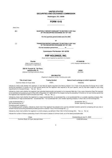 Thumbnail FRP Holdings
 10-Q Quarterly Report FY2020 