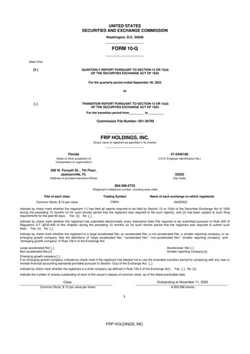 Thumbnail FRP Holdings
 10-Q Quarterly Report FY2022 