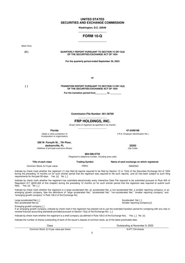 Thumbnail FRP Holdings
 10-Q Quarterly Report FY2023 