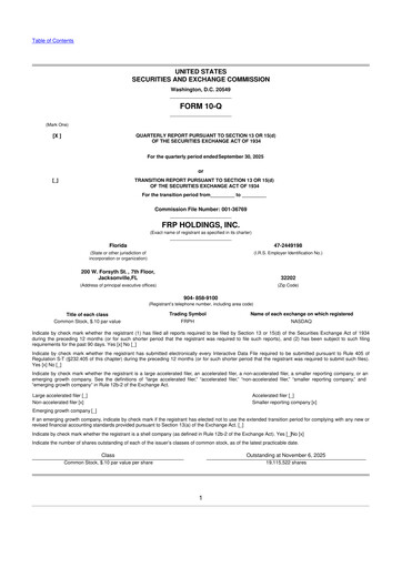 Thumbnail FRP Holdings
 10-Q Quarterly Report FY2025 