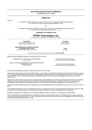 Thumbnail Tetra Technologies 10-K Annual Report 