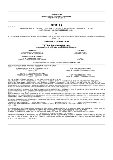 Thumbnail Tetra Technologies 10-K Annual Report 2011