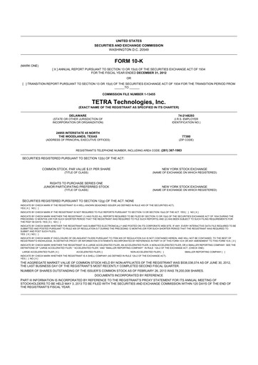 Thumbnail Tetra Technologies 10-K Annual Report 