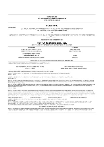 Thumbnail Tetra Technologies 10-K Annual Report 2016