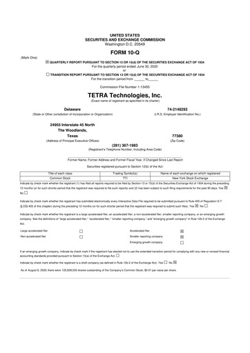 Thumbnail Tetra Technologies 10-Q Quarterly Report FY2020 