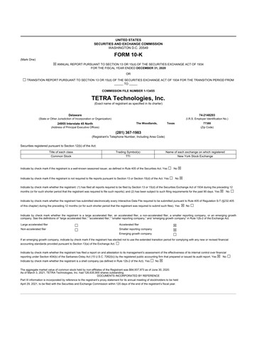 Thumbnail Tetra Technologies 10-K Annual Report 2020