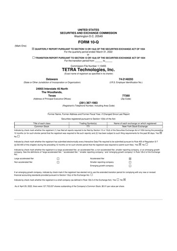 Thumbnail Tetra Technologies 10-Q Quarterly Report FY2022 