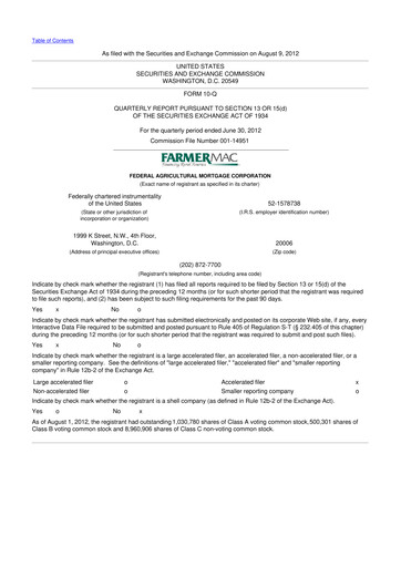 Thumbnail Federal Agricultural Mortgage Corporation 10-Q Quarterly Report FY2012 