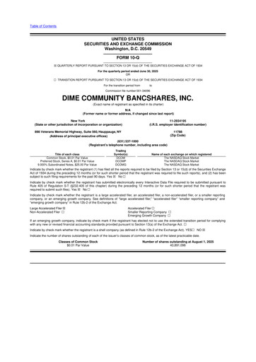 Vorschaubild Dime Community Bancshares 10-Q Quartalsbericht 2025 