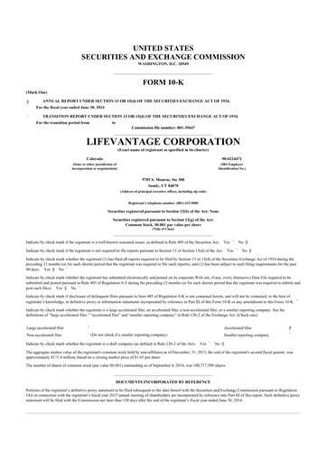 Thumbnail Lifevantage 10-K Annual Report 2014