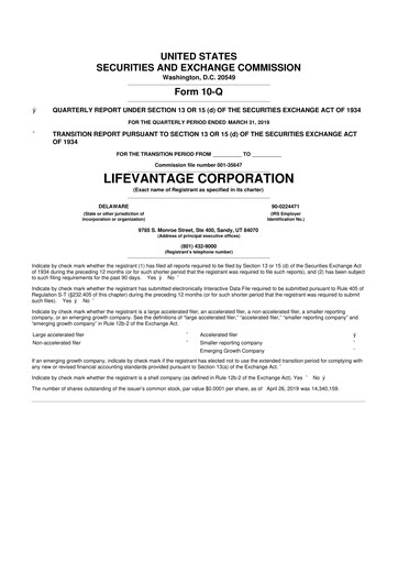Thumbnail Lifevantage 10-Q Quarterly Report FY 