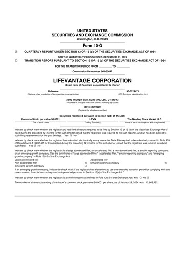 Thumbnail Lifevantage 10-Q Quarterly Report FY 