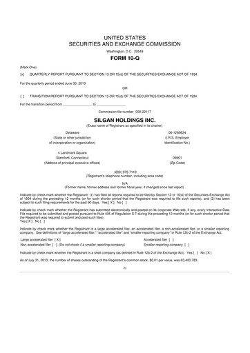 Thumbnail Silgan Holdings
 10-Q Quarterly Report FY2013 