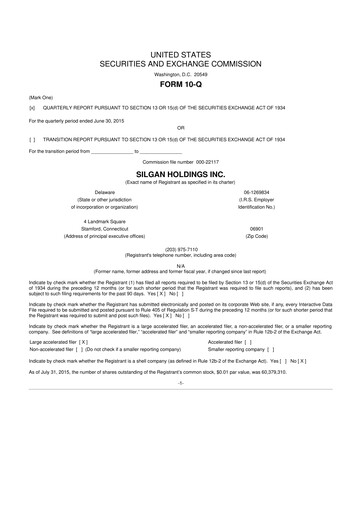 Thumbnail Silgan Holdings
 10-Q Quarterly Report FY2015 