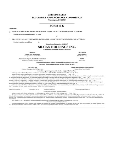 Thumbnail Silgan Holdings
 10-K Annual Report 2016