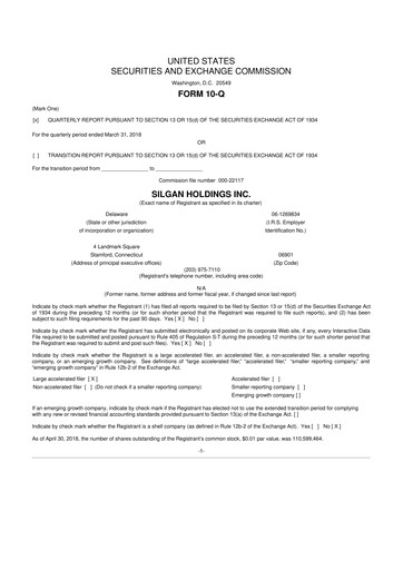 Thumbnail Silgan Holdings
 10-Q Quarterly Report FY2018 