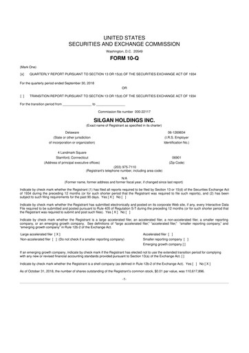 Thumbnail Silgan Holdings
 10-Q Quarterly Report FY2018 