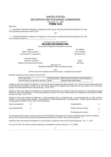 Thumbnail Silgan Holdings
 10-Q Quarterly Report FY2019 