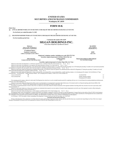 Thumbnail Silgan Holdings
 10-K Annual Report 2022
