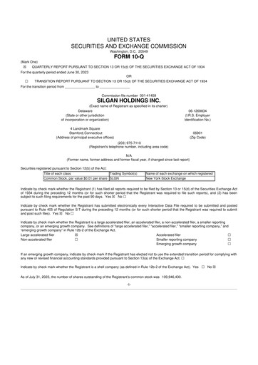 Thumbnail Silgan Holdings
 10-Q Quarterly Report FY2023 
