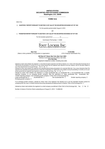 Thumbnail Foot Locker
 10-Q Quarterly Report FY2018 