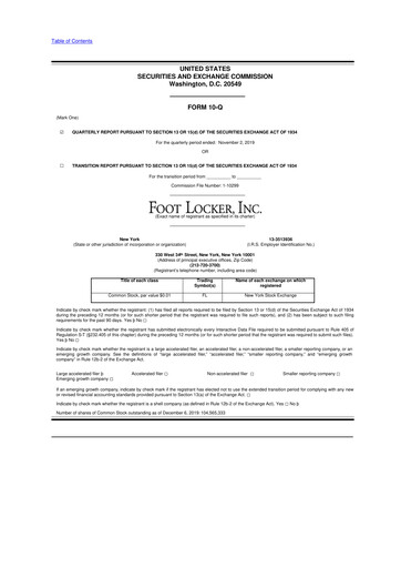 Thumbnail Foot Locker
 10-Q Quarterly Report FY2019 