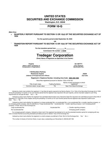 Thumbnail Tredegar 10-Q Quarterly Report FY2020 
