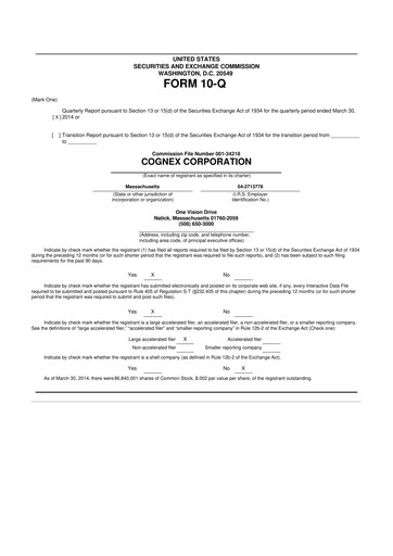 Thumbnail Cognex 10-Q Quarterly Report FY2014 
