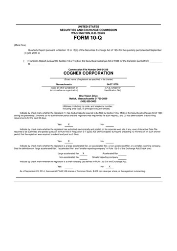 Thumbnail Cognex 10-Q Quarterly Report FY2014 