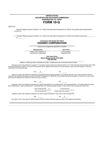 Thumbnail Cognex 10-Q Quarterly Report FY2015 