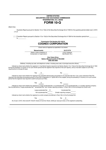 Thumbnail Cognex 10-Q Quarterly Report FY2015 