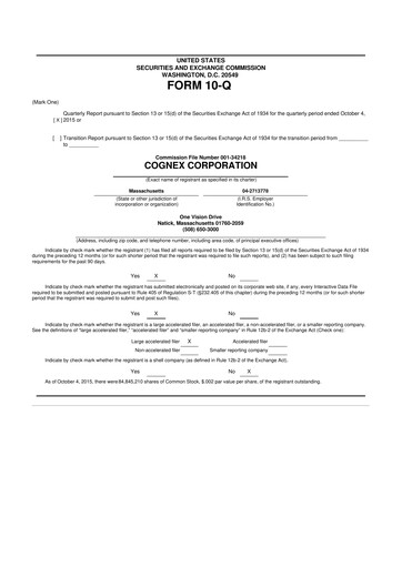 Thumbnail Cognex 10-Q Quarterly Report FY2015 