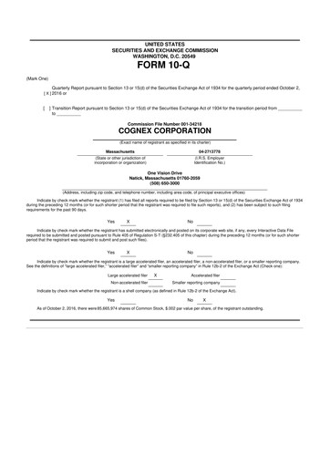 Thumbnail Cognex 10-Q Quarterly Report FY2016 