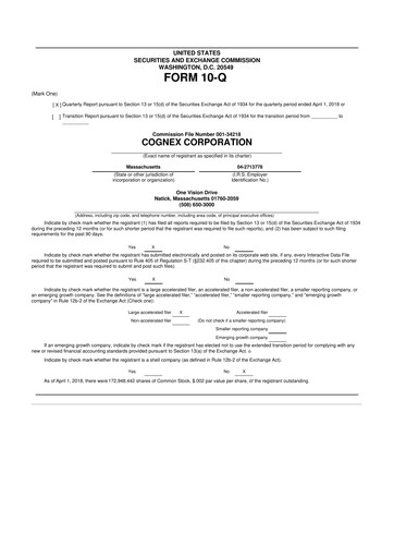 Thumbnail Cognex 10-Q Quarterly Report FY2018 