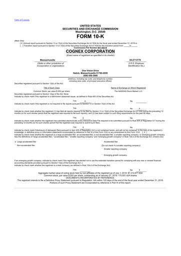 Thumbnail Cognex 10-K Annual Report 2018