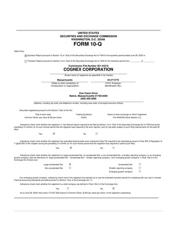 Thumbnail Cognex 10-Q Quarterly Report FY2020 