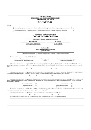 Thumbnail Cognex 10-Q Quarterly Report FY2021 
