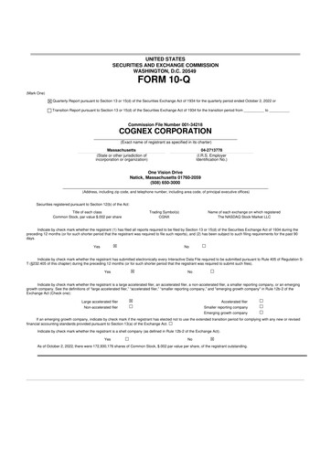 Thumbnail Cognex 10-Q Quarterly Report FY2022 