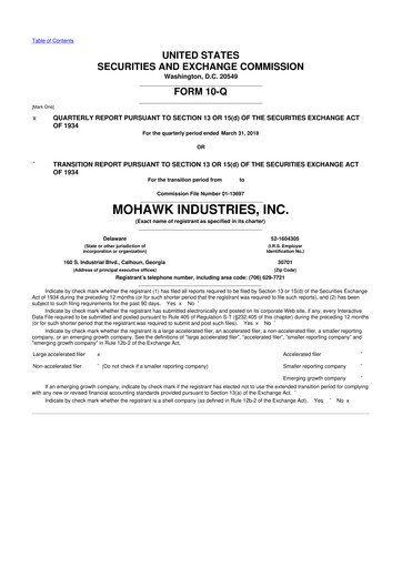 Thumbnail Mohawk Industries
 10-Q Quarterly Report FY2018 