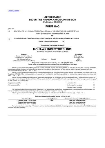 Thumbnail Mohawk Industries
 10-Q Quarterly Report FY2020 