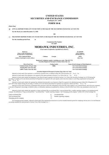 Thumbnail Mohawk Industries
 10-K Annual Report 2020