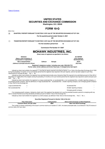 Thumbnail Mohawk Industries
 10-Q Quarterly Report FY2021 
