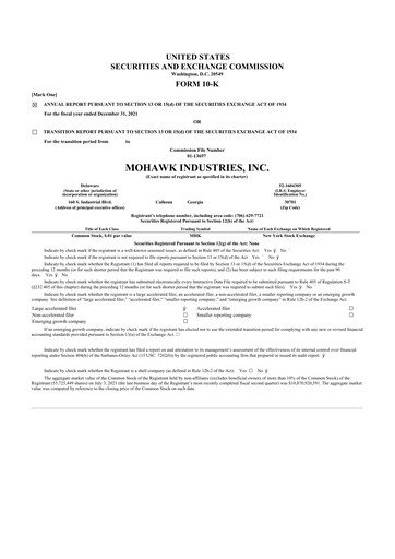 Thumbnail Mohawk Industries
 10-K Annual Report 2021