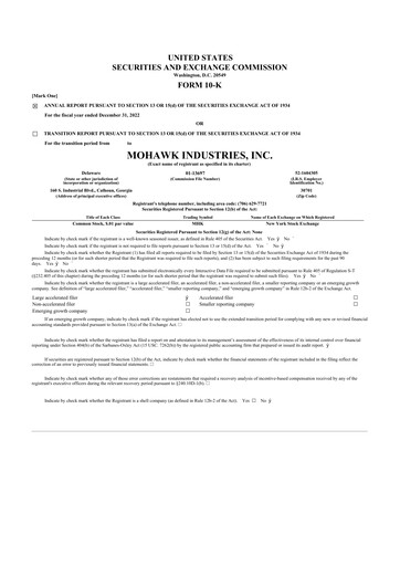 Thumbnail Mohawk Industries
 10-K Annual Report 2022