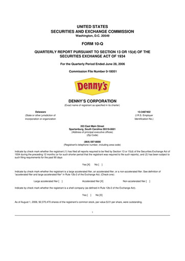 Thumbnail Denny's
 10-Q Quarterly Report FY 
